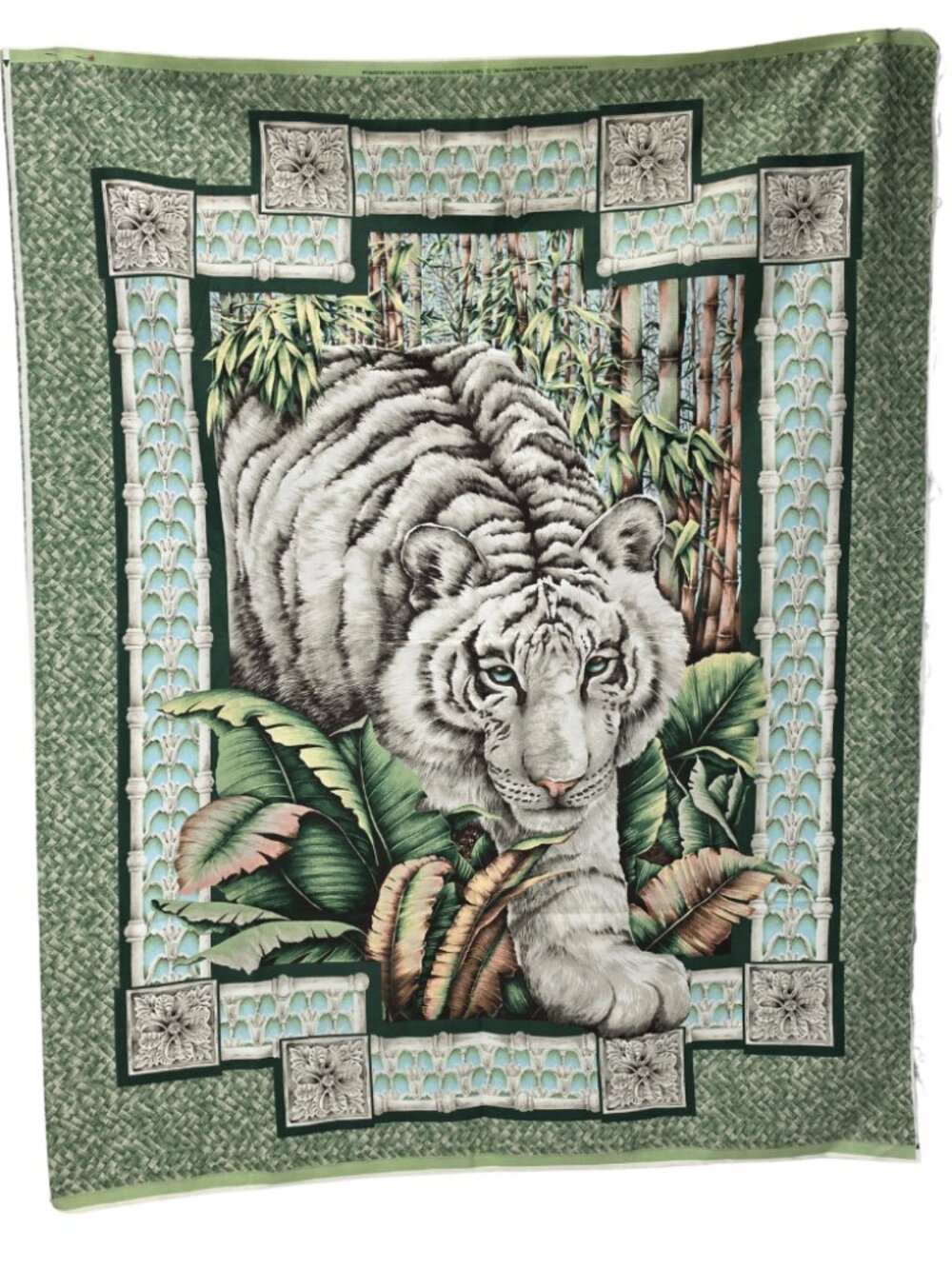 Vtg 90s Springs Industries 2 Fabric Panels Alabaster Jungle White Tiger Quilt